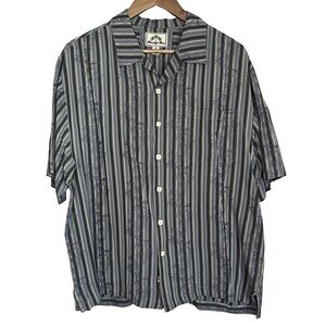 Montego Mon Men’s Large 100% Silk Short-Sleeve Button-Down Shirt Hawaiian Blue